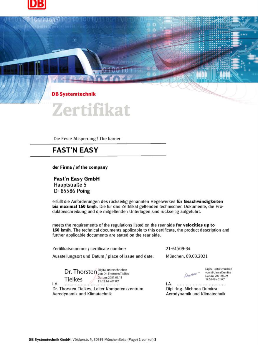 SWIETZELSKY Bahnsicherung Deutschland Fast'n Easy Zertifikat